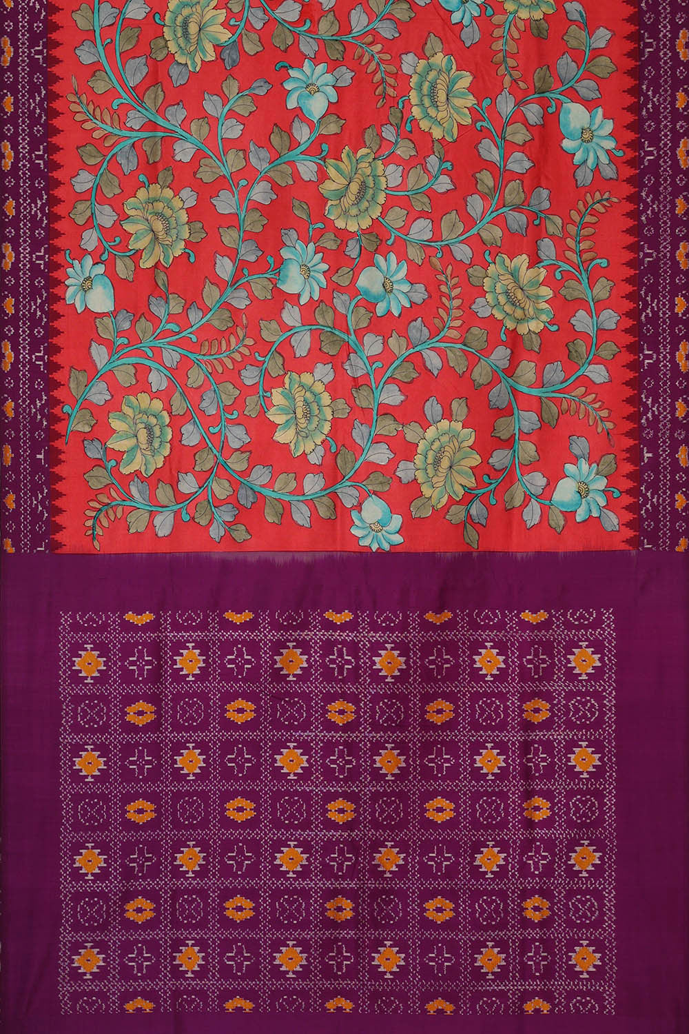 Image of Printed Kalamkari Red Saree